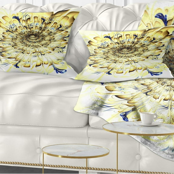 Designart Light Yellow Digital Art Fractal Flower - Floral Throw Pillow - 12x20
