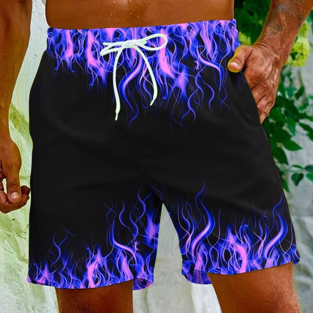 TIMIFIS Mens Swimming Trunks Shorts Elastic Waist Drawstring Shorts Flame Print Straight Beach Shorts Fashion Casual Comfort Shorts with Pockets - Spring/Summer