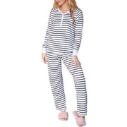 Doublju Women's Long Sleeve Henley Pajama Sleepwear 2 Pcs Set