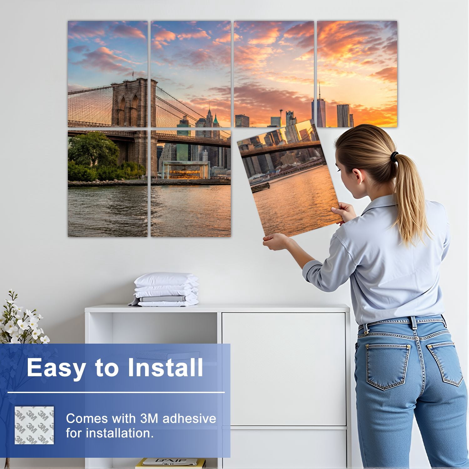 8 Pack Art Acoustic Panels Sound Absorbing New York City Skyline Decorative Soundproof Wall Panels Self Adhesive for Nursery Game Room Bedroom 48"x32"