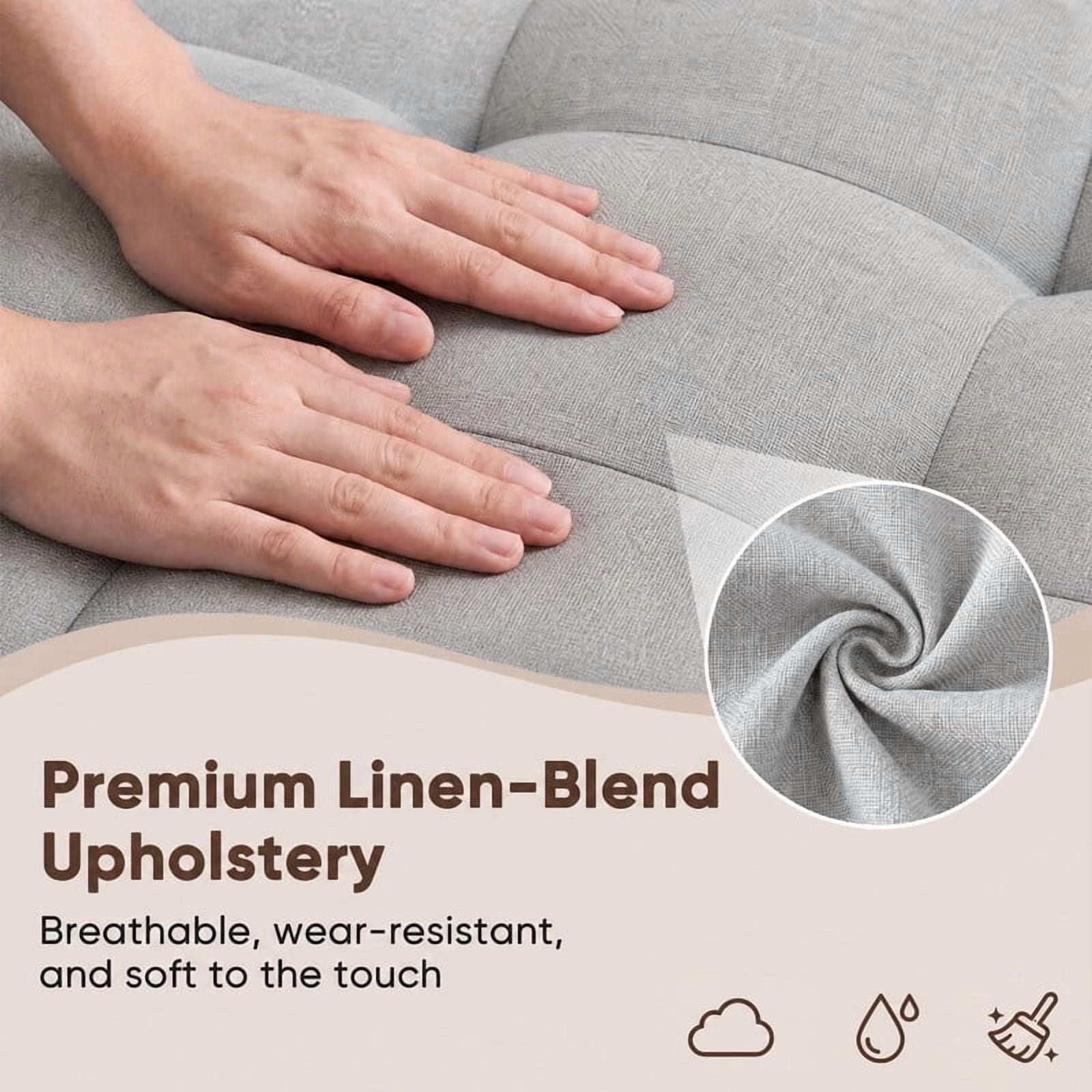 Lacoo Futon Sofa Bed, Linen Convertible Couch Sleeper Sofa, Cup Holders, Small Spaces,Gray