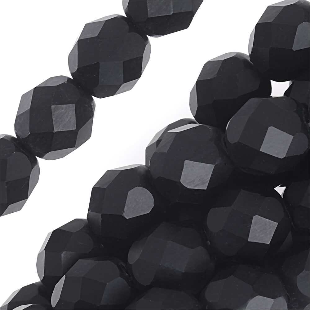 Czech Fire Polished Glass Beads 8mm Round "Matte Jet" Black (25
