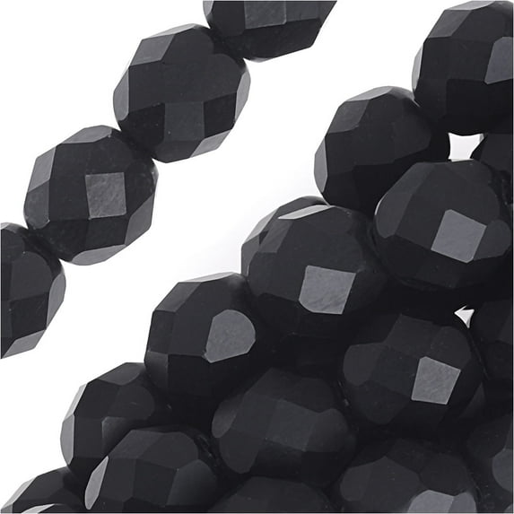 Czech Fire Polished Glass Beads 8mm Round "Matte Jet" Black (25)