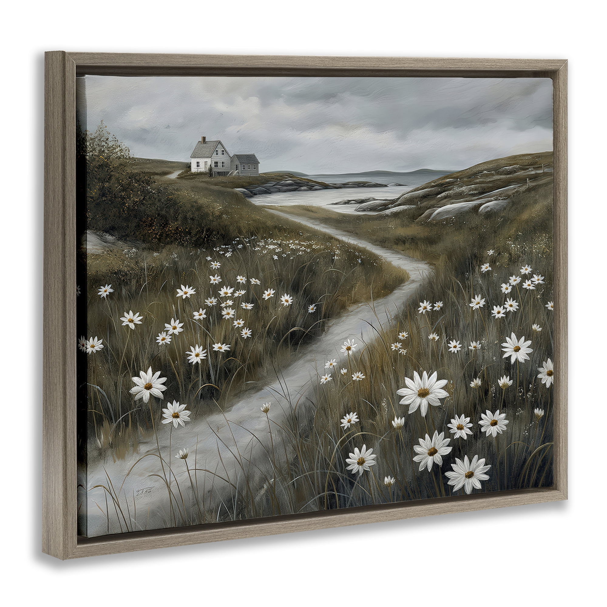 Stupell Industries Daisies Along Coastal Path Brown Framed Floater Canvas Wall Art, design by Imagine It Images