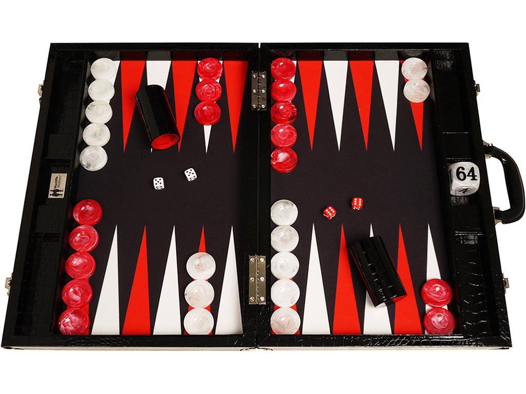 Wycliffe Brothers 21-inch Tournament Backgammon Set - Black Croco Case with Black Field - Gen III