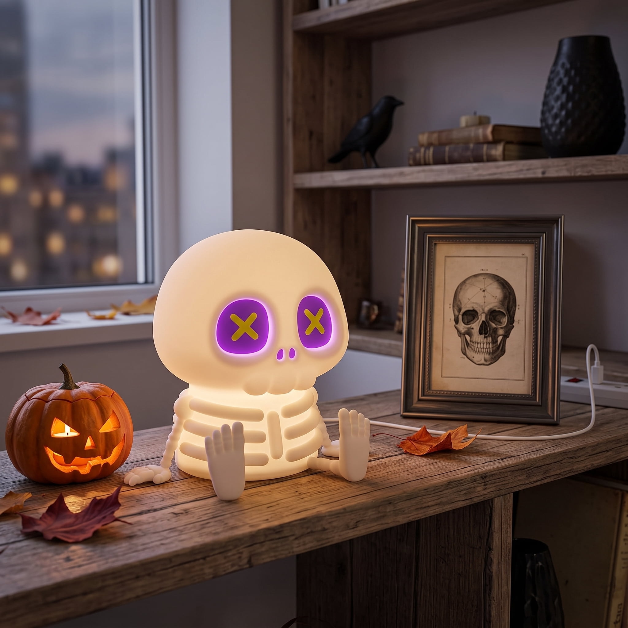Ammonite Skeleton Night Light, Silicone Skull Lamp, 8 Colors & 2-Level Adjustable Warm Light, Touch Control LED Bedside Lamp for Home, Gaming Room, Halloween Decor, Gift for Christmas Birthday