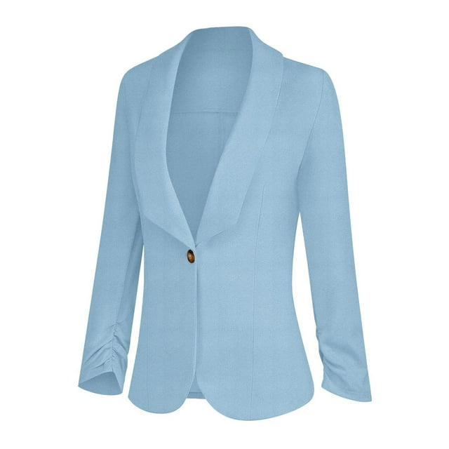Veste Blazer pour Femmes, Manches Longues, Col Cranté avec Poches à Rabat Fonctionnelles, Mélange Polyester-Spandex, Coupe Ajustée, Bleu, Taille g