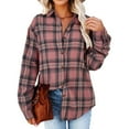 thumbnail image 2 of Women Plaid Top Button Down Long Sleeve Loose Autumn Winter Women Plaid Shirt Blouse Tops for Daily Work Party, 2 of 6