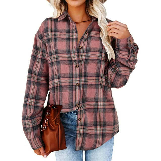 Camisa a cuadros para mujer, Camisa a cuadros con botones para mujer Camisa a cuadros de manga larga para mujer Blusa a cuadros para mujer Solución innovadora