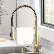 Brushed Gold Kitchen Faucet with Pull Down Sprayer Single Handle Spring Faucet