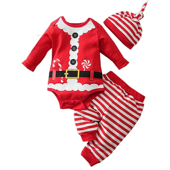 WIBACKER My First Christmas Baby Boy Girl Santa Claus Costume Cotton Romper   Pants   Hat Newborn Xmas Party Cosplay Set