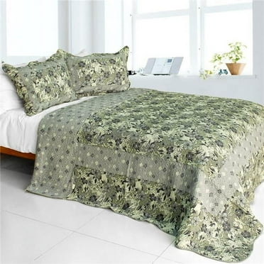 WB8162-23 Noble Garden - Cotton 3 Pieces Vermicelli-Quilted Patchwork Quilt Set  Full & Queen Size - Purple