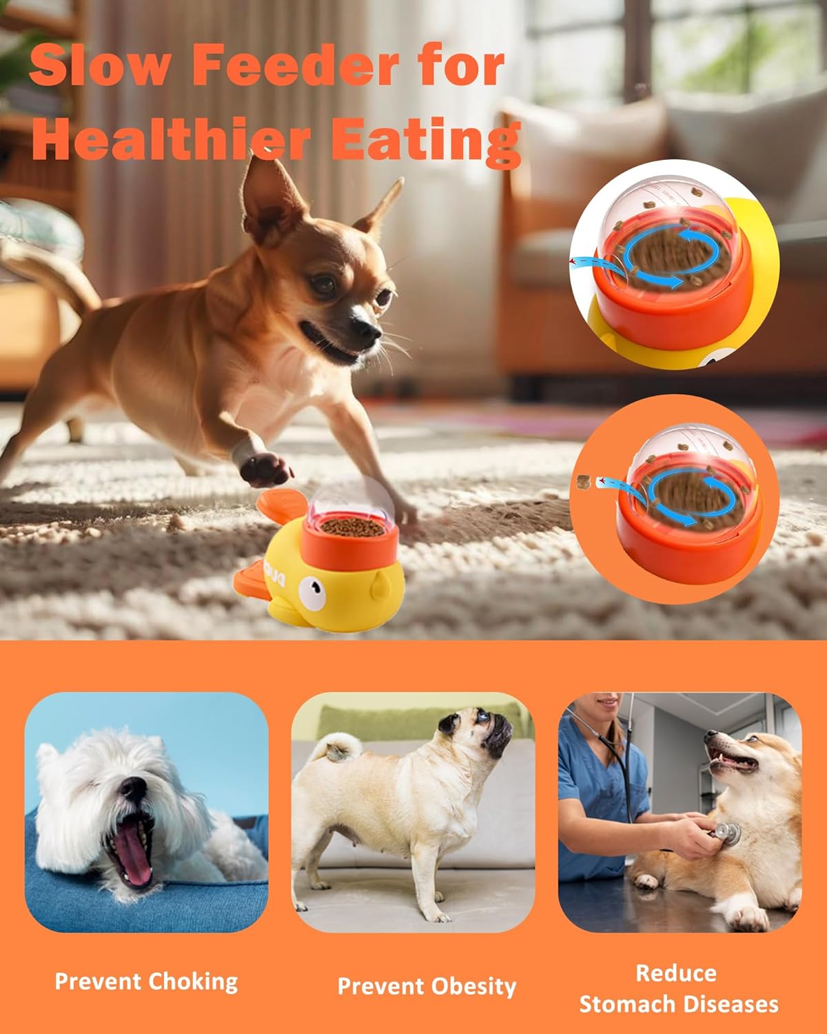 Dog Feeder Puzzle Toy Duck, Interactive Treat Dispenser and Slow Feeder Designed to Mentally Stimulate Your Dog and Encourage Slower, Healthier Eating Habits