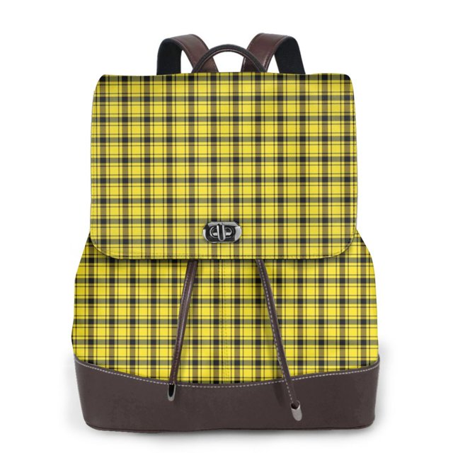Easygdp Yellow Checkered Plaid Mochila de Cuero para Mujeres, Bolso de Hombro, Bolsos de Mano de Moda para Trabajo y Viajes