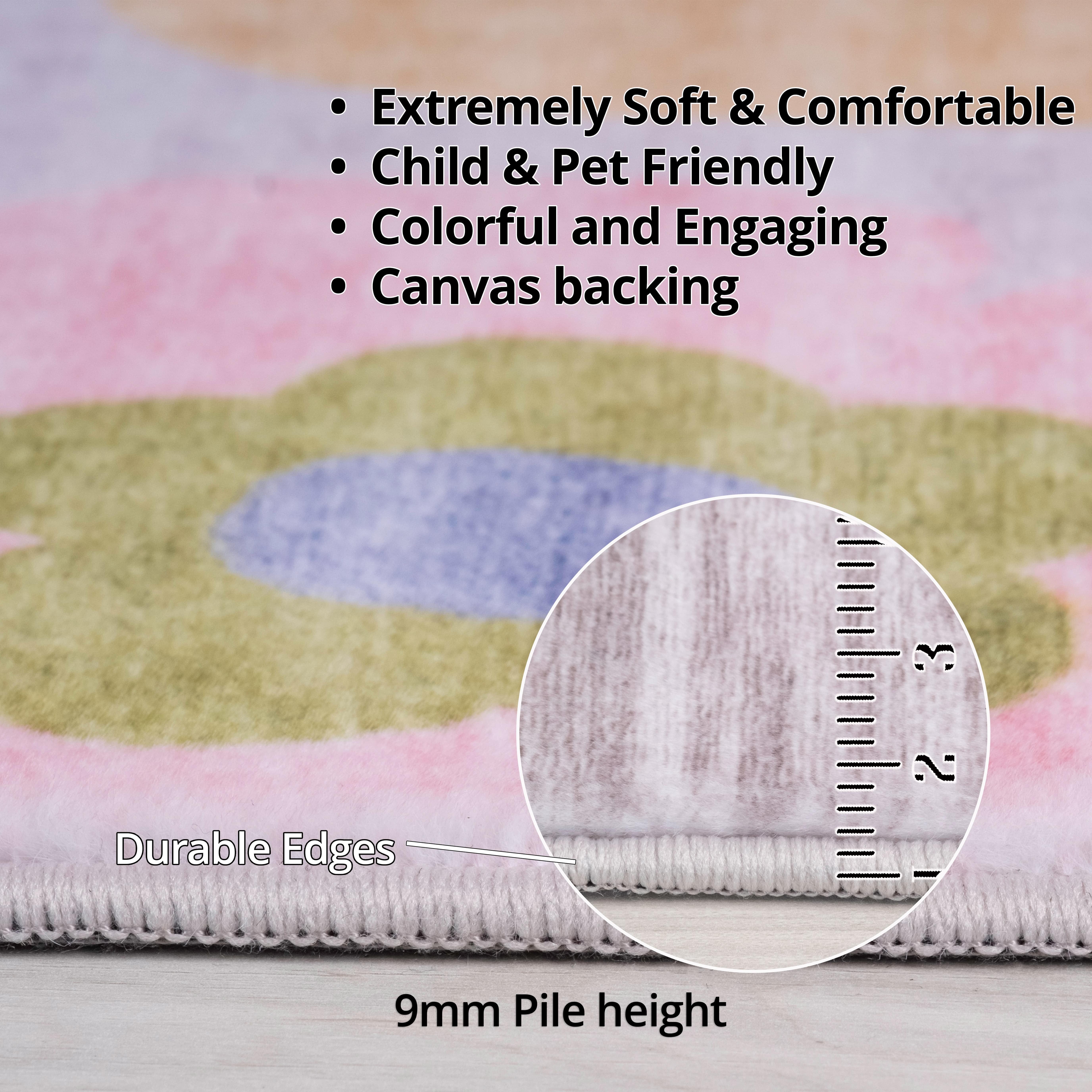 Rug Branch Soft Steps Fun Floral Doux, Rose Violet - Pour garcons et filles dans la salle de jeux, la chambre d'enfant, la chambre a coucher.