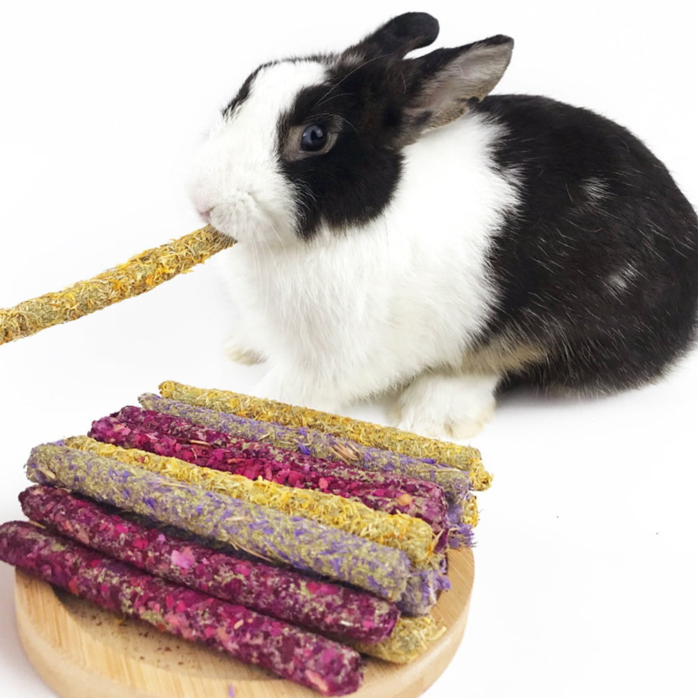 Hay Sticks Treats for Rabbits, 24Pcs Bunny Chew Toys Guinea Pig Toys Hamster Toys Molar Teeth Natural Handmade for Chinchilla Rat Gerbil and Other Small Animals