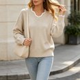 thumbnail image 7 of yillto Womens Sweater Knit V Neck Ruffled Long Sleeve Tops Soft Warm Pullover Sweaters for Fall Winter, 7 of 7