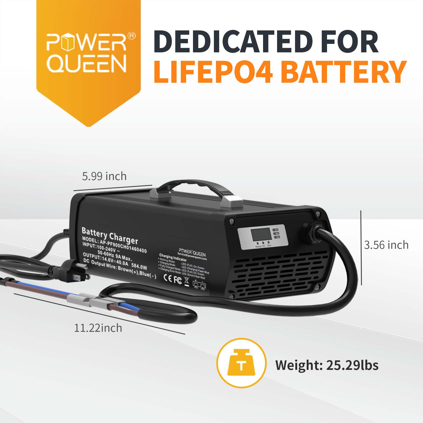 Power Queen 14.6V 40A Lithium Battery Charger Fast Charging for 12V 200Ah 300Ah LiFePO4 Batteries