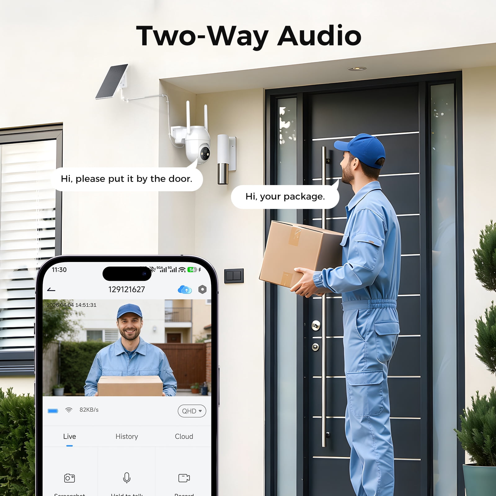 Security Cameras Wireless Outdoor WiFi, Solar Battery Powered, 360° View, AI Human Detection, Color Night Vision, 2-Way Audio, Real-Time Alerts, IP66 Waterproof, SD/Cloud Storage Black