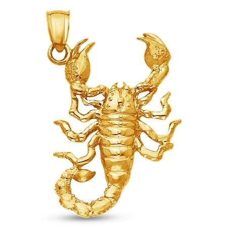 - 14K Yellow Gold Diamond-Cut Ornate Scorpion Pendant Charm (30x20 mm)