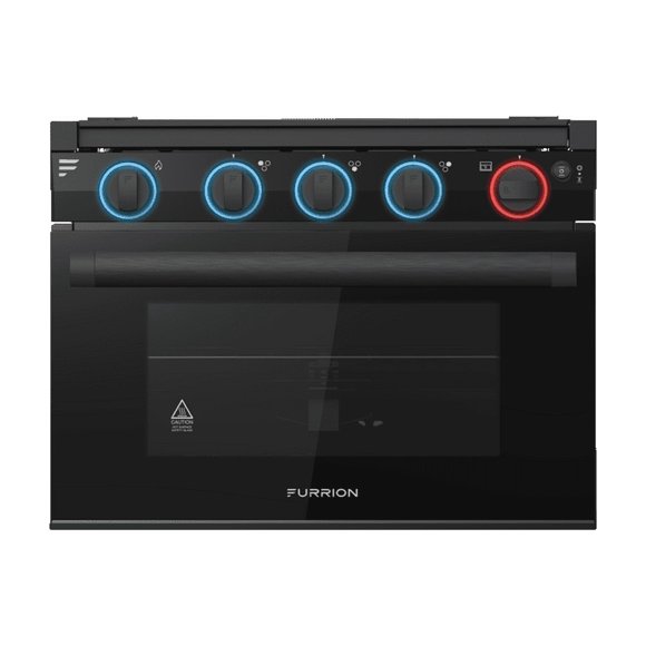 Furrion LLC Stove CF-RV17B Greystone; 17 Inch Range; Black; Electronic Ignition; 8000 BTU Front/6500 BTU Rear Burner; 3 Burners; Without Broiler; With Removable Grates; With Built-In Oven