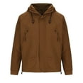 thumbnail image 4 of Cosfo Brown Mens Winter Jacket Heavyweight Casual Solid Zip Up Windbreaker Long Sleeve Loose Mid-Length with Zipper Pockets Outdoor Recreation Hooded Jackets, 4 of 5