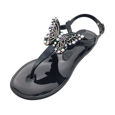 

Women Shoes Women s Casual Flats Rhinestone Round Toe Sandals Buckle Strap Shoes Black 7.5