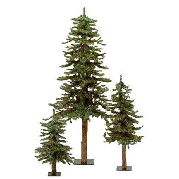 Set Of 3 Unlit Downswept Alpine Artificial Christmas Trees 3’ 4’ 5
