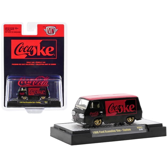 1966 Ford Econoline Custom Van "Coca-Cola" Black with Coke Red Top Limited Ed to 3850 pcs 1/64 Diecast Model Car by M2 Machines