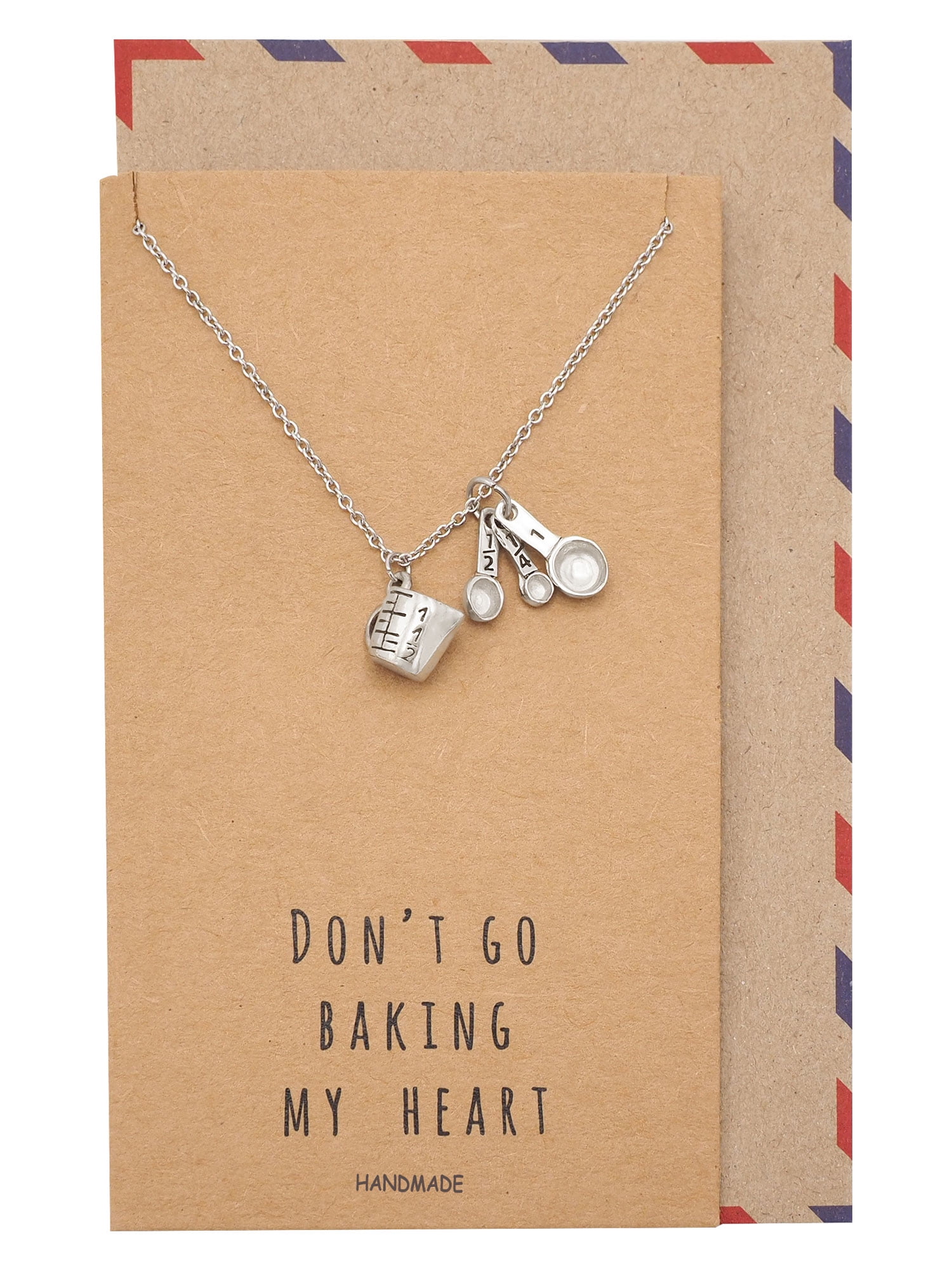 Quan Jewelry Gifts for Her Measuring Cup and Spoons Necklace, Funny Quotes  on Greeting Card 