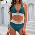 thumbnail image 3 of Women's Two Piece Bikini Set Sexy V Neck High Waist Padded Bra Wire Free Swimsuit for Swimming Beach Sunbathing,Army Green,L, 3 of 7