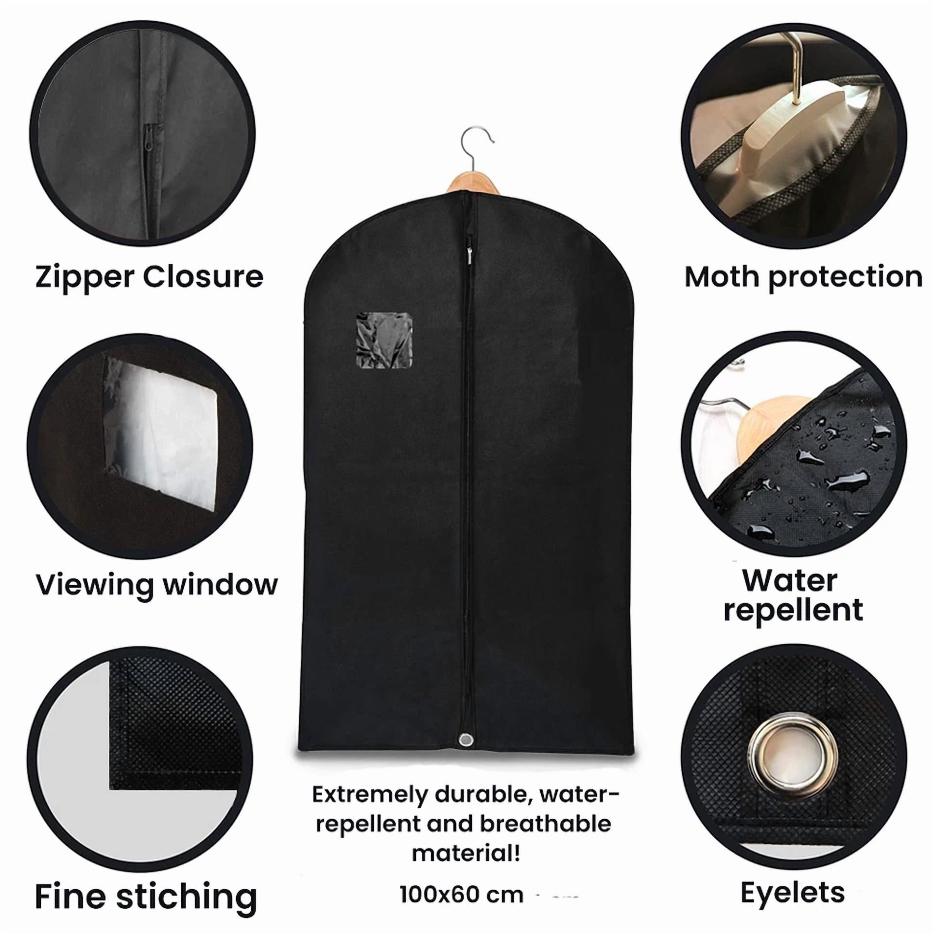 Black Non-Woven Dust-Proof Garment Cover Suit Dress Storage Travel Garment Bag
