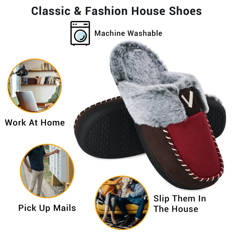 VONMAY Women's Fuzzy House Slippers - Coral Velvet Memory Foam Slip-On Comfort Shoes