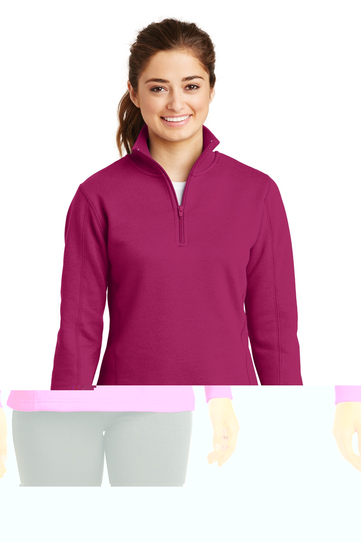 Pink Rush, variant on Sport-Tek Women's 1/4-Zip Rib Knit Collar Sweatshirt