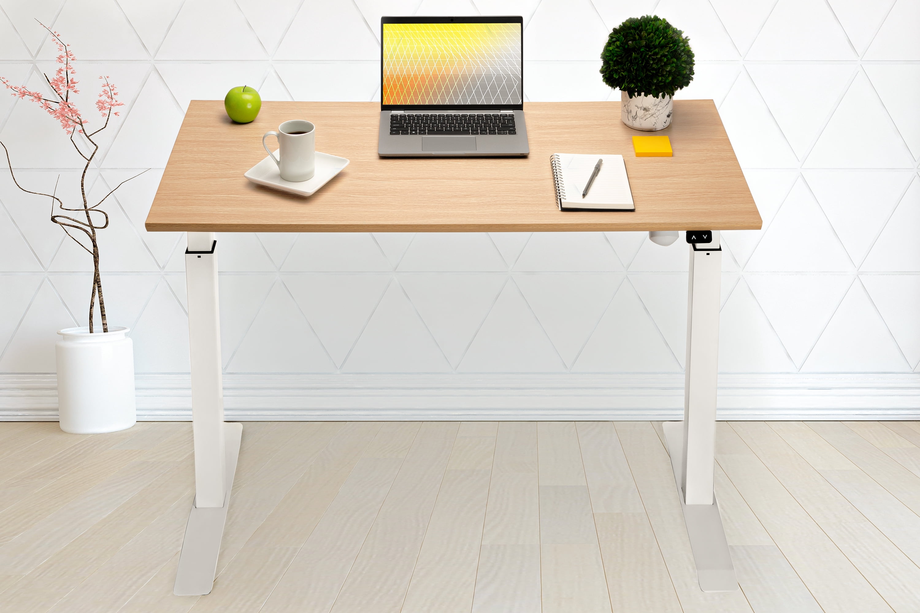 AIRLIFT 47" Electric Height Adjustable Standing Desk with Single Motor, Birch Wood Desktop