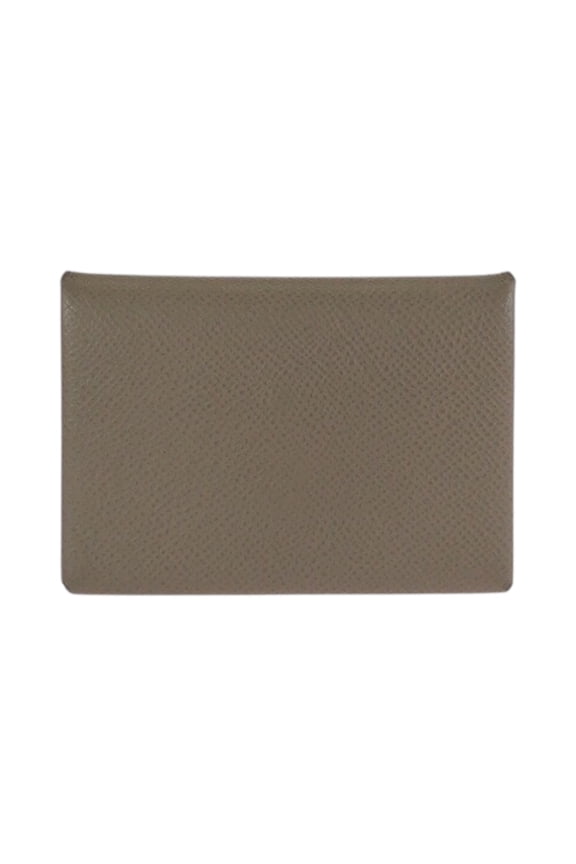 Pre-Owned HERMES Calvi Duo Etoupe Greige Silver Hardware Chevre Leather Business Card...
