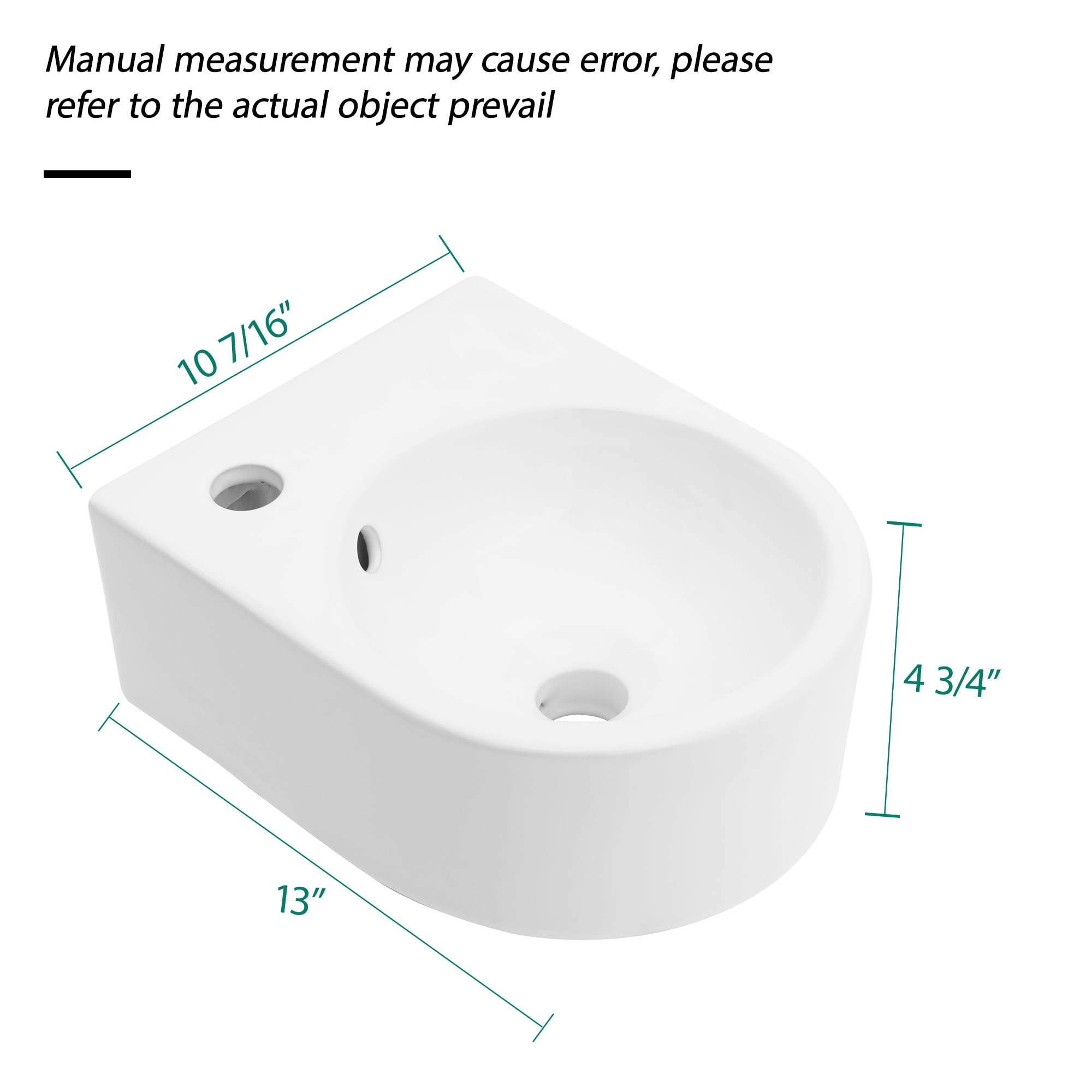 13"×10.44"×4.75" White Ceramic Rectangle Wall-Mount Bathroom Sink with Single Faucet Hole