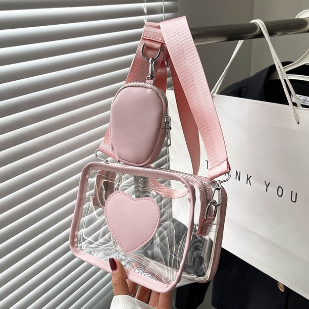 Bolso bandolera de PVC transparente Love Fashion Shoulder Bag con Bolso pequeño (rosa)