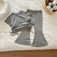 thumbnail image 5 of Kids Toddler Girls Summer Clothing 2pcs Sets Grey Drawstring Short Sleeve T-Shirts and Flared Pants for 2-3 Years, 5 of 5