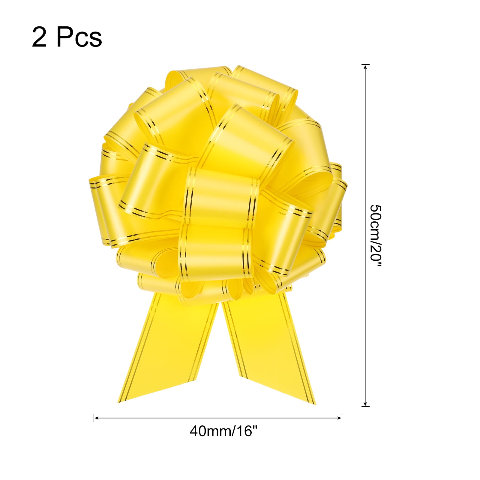 2pcs 16 Inch Giant Large Pull Bow Big Metallic Car Bows Ribbon with Gold Edge for Gift Christmas, Yellow
