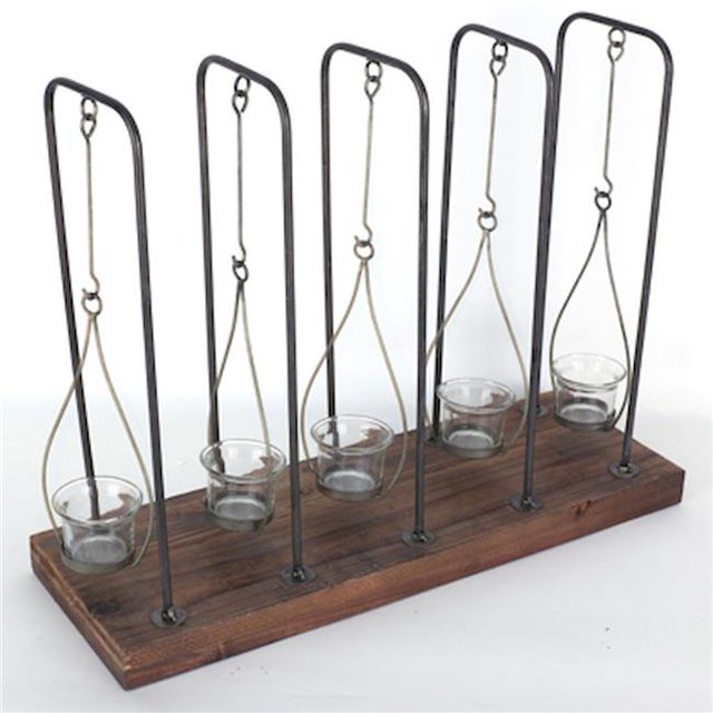 Porte-bougies en Métal à Base de Bois de 19,5 x 6,75 Po