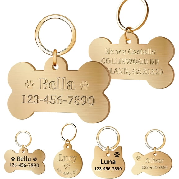 Personalized Dog Tags for Pets, Custom Solid Brass ID Tag for Dogs Cats, Deep Engraved Name Collar Tag, Durable Rust-Resistant (Round)