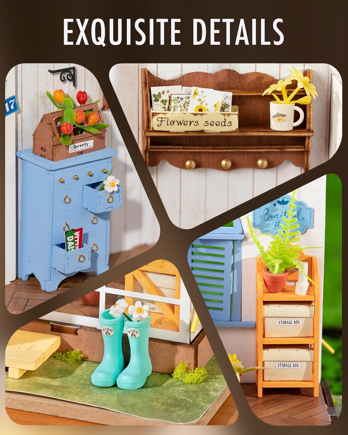 ROBOTIME DIY Miniature House Kit-Dreamy Garden House,Mini Wooden Dollhouse Craft Kits for Home Decor,Tiny Home Building Sets Gifts for Adults/Teens