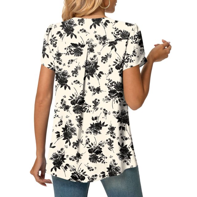 Blusas elegantes de gasa, blusas elegantes de gasa de verano para mujer, camisa de manga corta con cuello en V para mujer, blusa plisada básica para mujer, optimizada para la excelencia