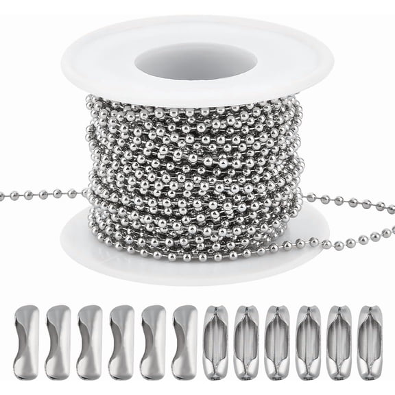 10M Ball Chains Kits 304 Stainless Steel Cable Link Chains with 30Pcs Ball Chain Connectors DIY