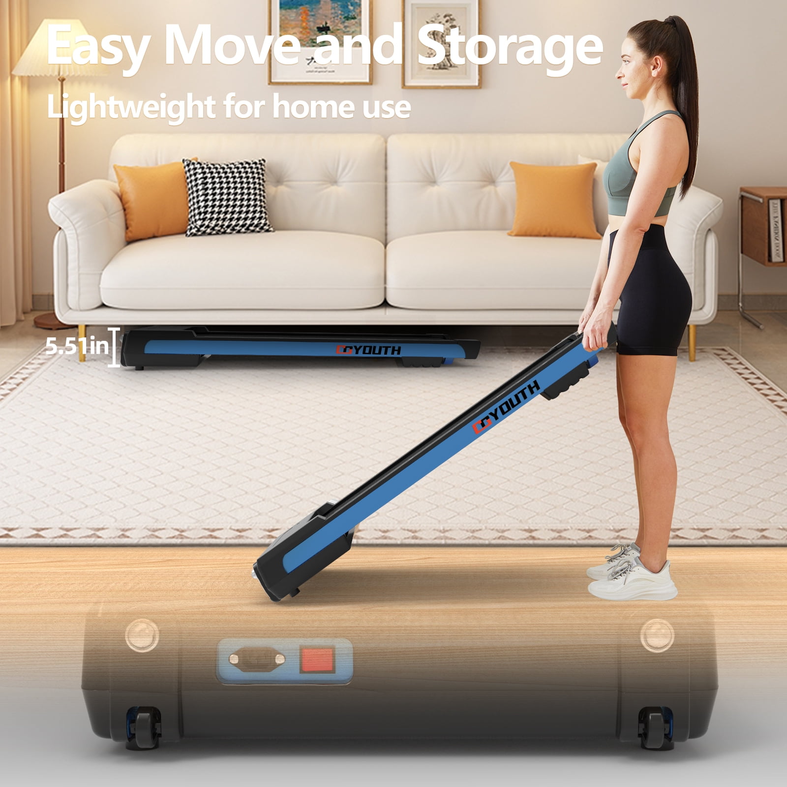 GOYOUTH Walking Pad 2 in 1 for Walking and Jogging, Under Desk Treadmill for Home Office 0.5-6 kph, 300 lbs Weight Capacity