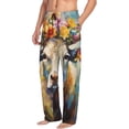 thumbnail image 2 of Daiia Oil Painting Flower Cow Men's Sleep Pant with Pockets and Drawstring,Pajama Pants-Large, 2 of 9