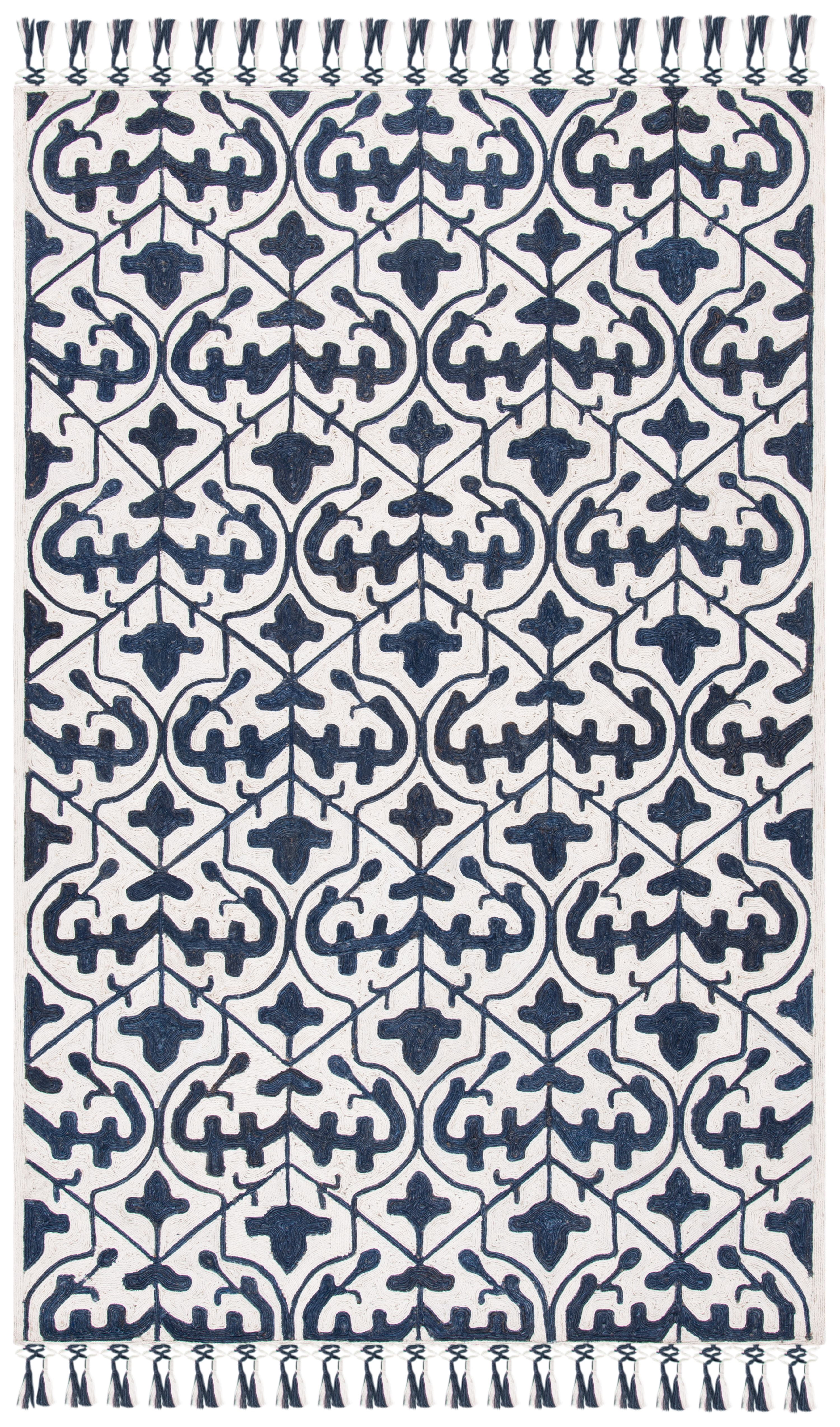 SAFAVIEH Sahara Catriona Geometric Trellis Area Rug, Navy/Ivory, 5' x 8'