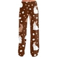 thumbnail image 4 of Adult Easter Pajamas Drawstring Stretch Waist Trendy Pjs Funny Bunny Print Baggy Wide Leg Pants (Brown,XL), 4 of 5