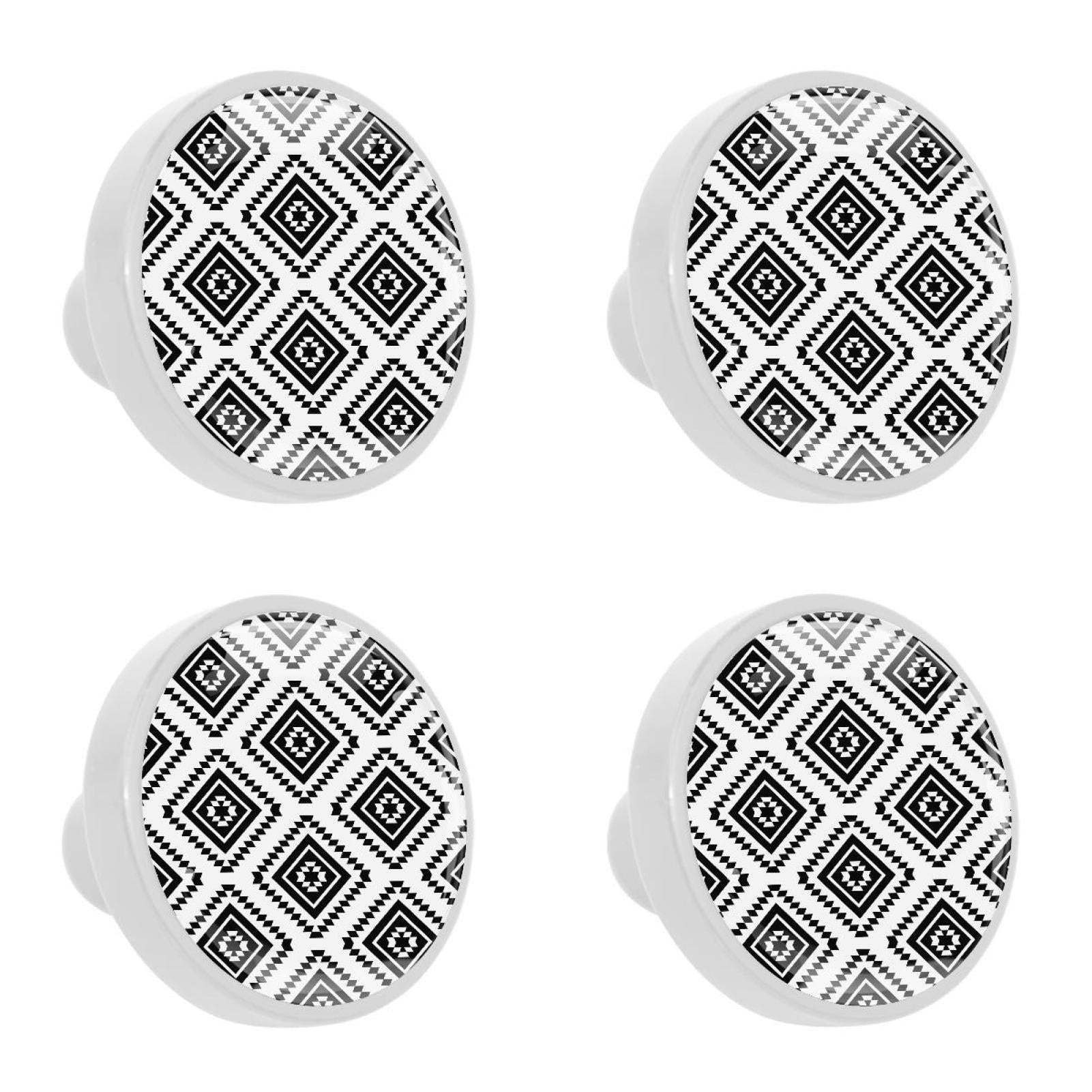 4 Pcs Black and White Tribal Knobs for Kitchen Cabinet Cupboard Dresser ...
